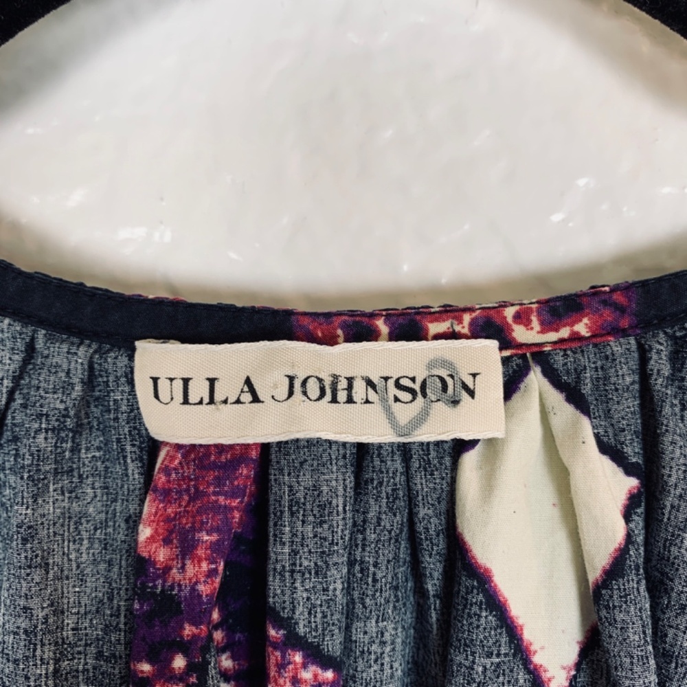 Ulla Johnson Arusi Top Plum Purple Womens Size 2 Short Sleeve Boho Diamond Print - Picture 4 of 14